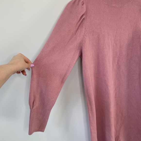 WAYF Pink Lola Dusty Puff Sleeve Mock Neck Sweater Night Out Dress - Picture 3 of 6
